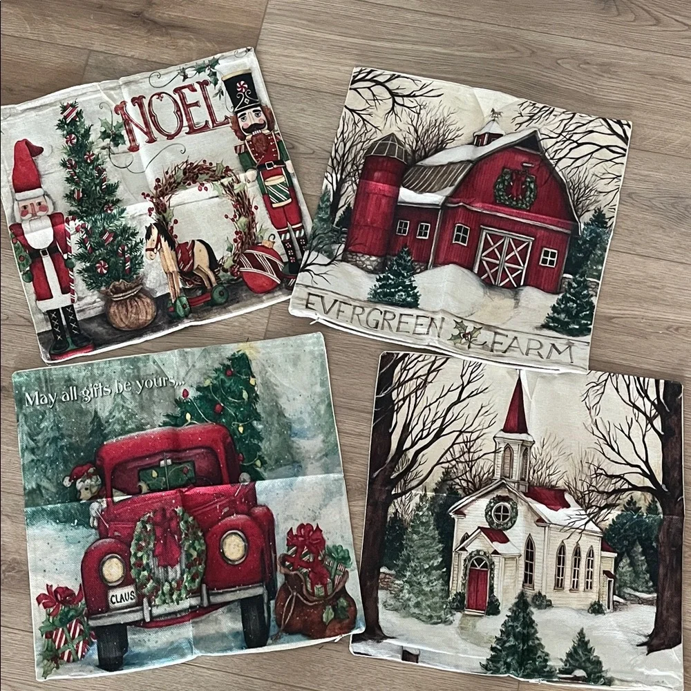 Festive Holiday Pillow Covers Set - 17”x17” NWOT Set of 4